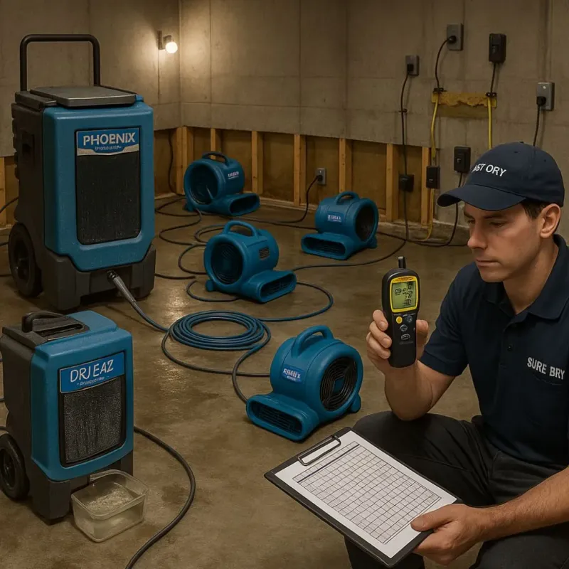 Structural Drying and Dehumidification process in South Sanford, ME